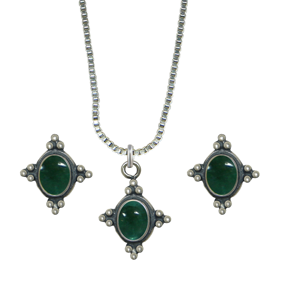 Sterling Silver Petite Necklace Earrings Set Fluorite